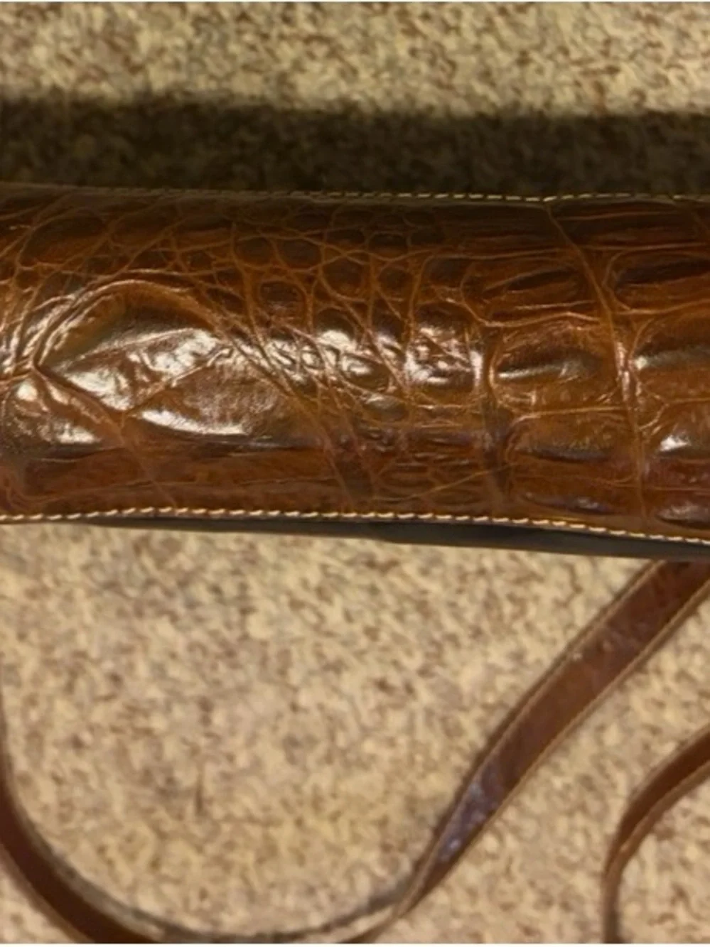 Brahmin Brown Croc-Embossed Leather Crossbody with Black Panel